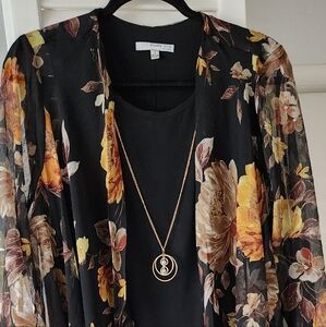 Studio One Black Floral One Piece Dress with Gold Accents